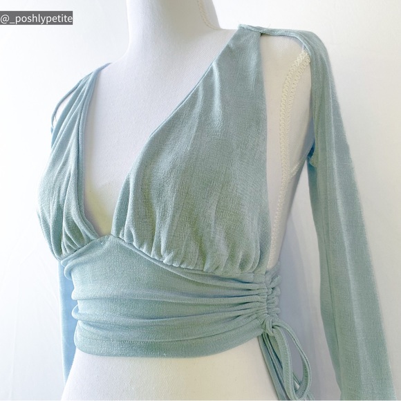 Hazel & Olive s cutout side drawstring slinky long sleeve top - Picture 6 of 16